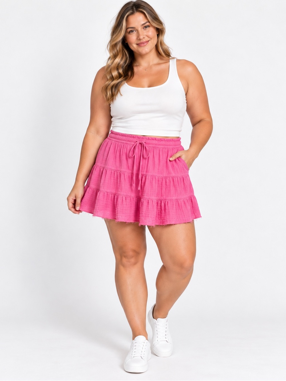 Aerie Pink Cotton Gauze Tiered Mini Skirt Distressed Hem, Size XXL